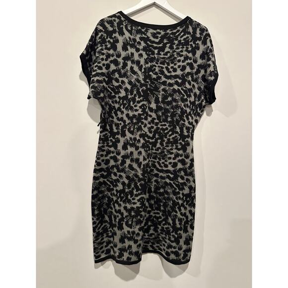 Calvin Klein Size XL Short Sleeve Leopard Print Stretch Mini Sweater Dress Black - Picture 2 of 8